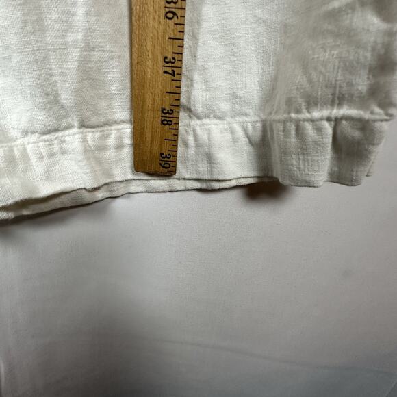 OSKA 100% Linen Wide Leg Cropped Pants White Elastic Waist Pockets Large - Picture 3 of 10